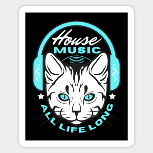 HOUSE MUSIC  - Headphone Cat (Blue) Sticker